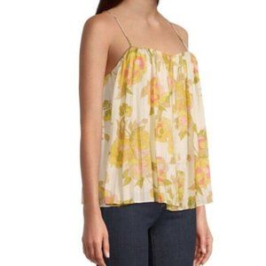 Rebecca Taylor Wild Peony Tank‎ Womens XS Pleated Lined Spaghetti Strap Floral